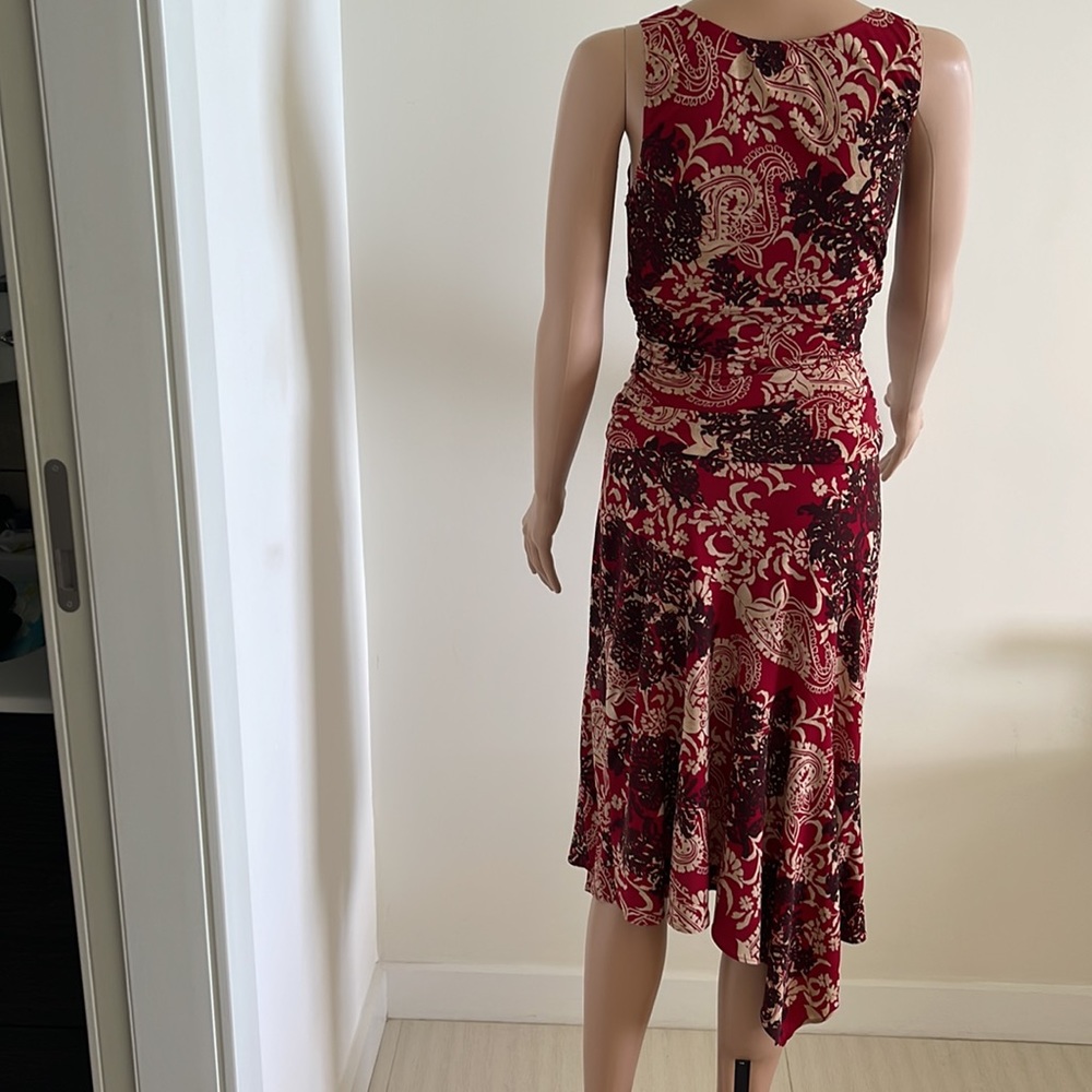 NWOT Cache Red and Cream Asymmetrical Sleeveless Dress - Picture 3 of 4